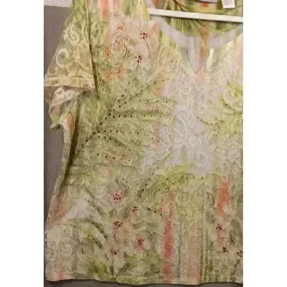 Alfred Dunner Petite Yellow/Green Beaded Short Sleeve Top Women’s Size:PXL - Picture 2 of 6
